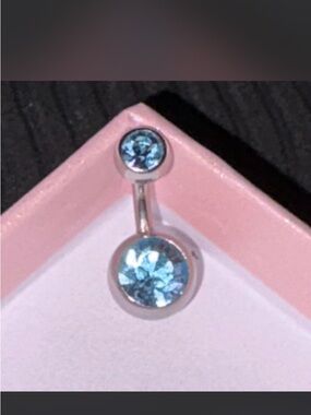 Sterling Silver Blue Crystal Belly Button Ring